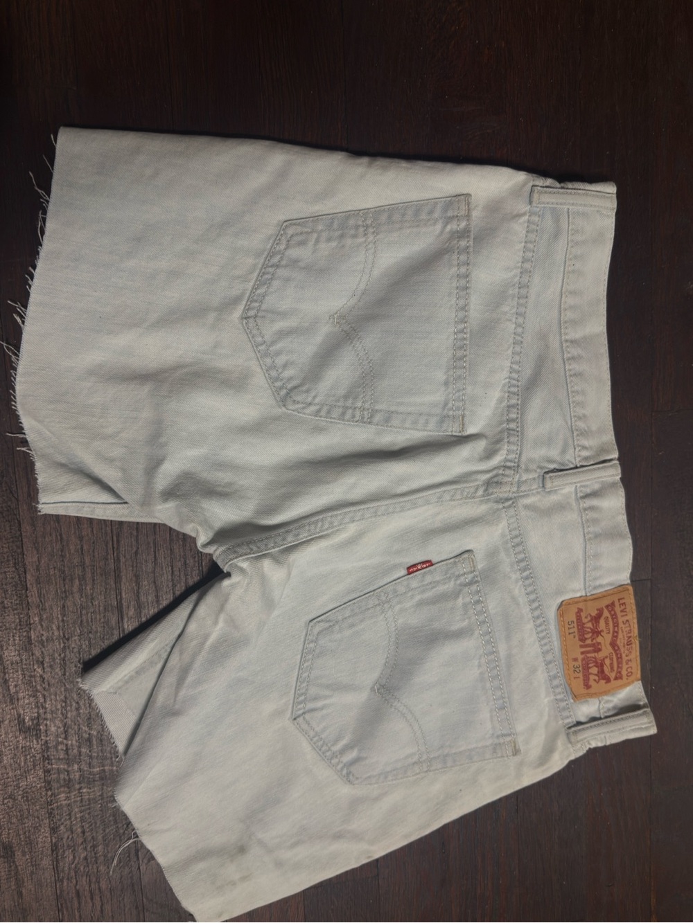 Levi's light blue denim shorts with leather patch